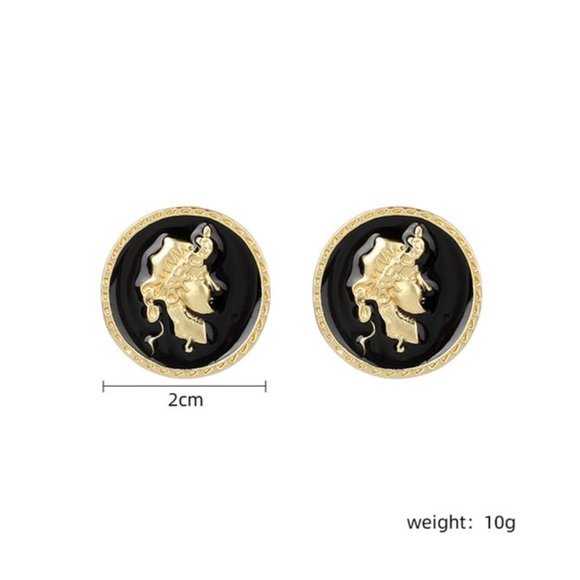 GREEK GODDESS BUTTON EARRINGS - Picture 2 of 4